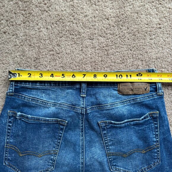 American Eagle Jeans Mens 28x29 Slim Straight Blue Light Wash Denim Mid Rise - Picture 8 of 14